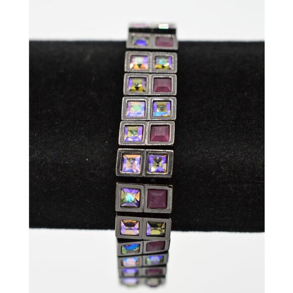 Givenchy Vintage Crystal Bracelet Purple Heavy Gunmetal Chunky Signed 1990s Bin4 - Picture 1 of 12